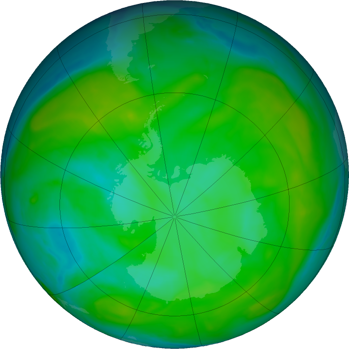 Antarctic ozone map for 22 December 2019